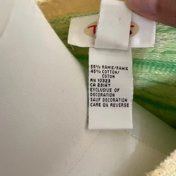 Talbots Vintage Green Plaid Daisy Embroidered Cardigan Sweater XL Ramie Cotton - Picture 5 of 7